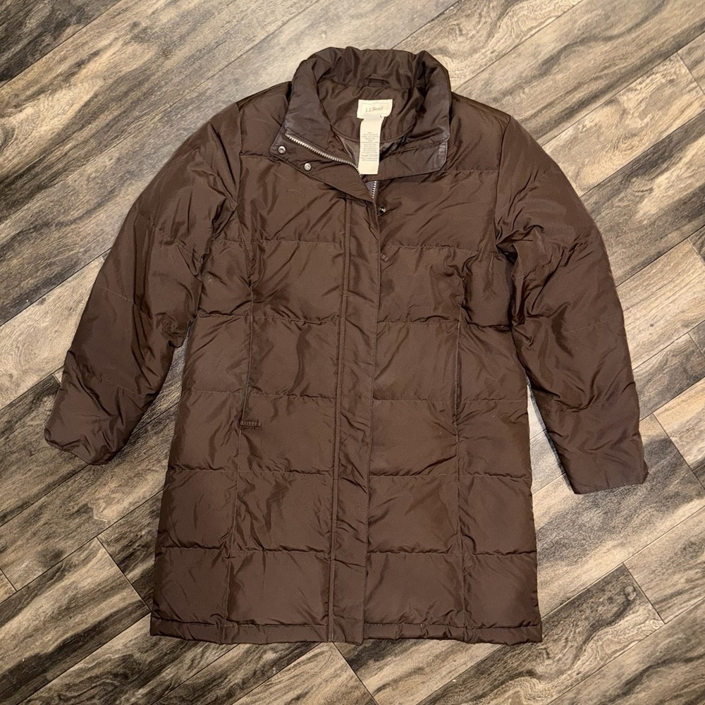 LL Bean Downtek Quilted Puffer Jacket Full-Zip Snap Button Women's Size M Petite